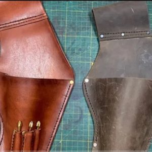 Выкройка кожаного чехла для отвертки или небольшой дрели с основными панелями и карманом.