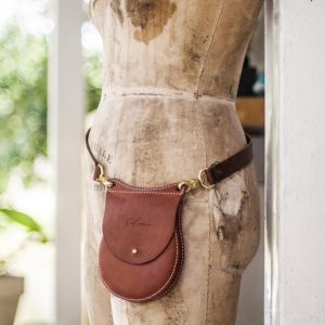 Выкройка кожаной поясной сумки с ремнями и застежками.