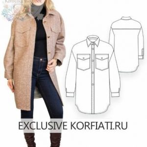 Выкройка для вязаного женского пальто-рубашки прямого силуэта