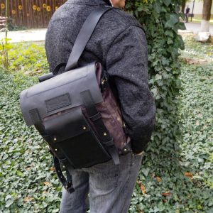 Выкройка кожаного рюкзака с тканевой отделкой.