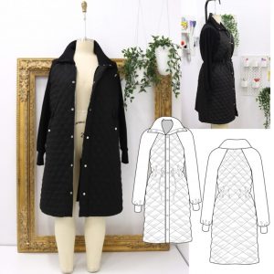 Выкройка легкого трикотажного стеганого женского пальто размеров 0/2-28/30 США.