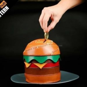 Выкройка кожаной копилки для монет в форме бургера.