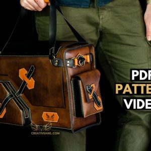 Выкройка кожаной сумки для инструментов на белом фоне.