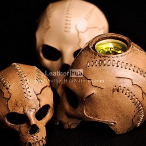 Выкройка кожаного органайзера для стола в виде человеческого черепа или подсвечника.
