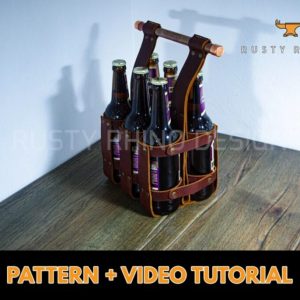 Выкройка кожаной переноски для бутылки с деревянной ручкой.