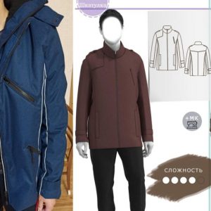 Выкройка мужской вязаной куртки средней плотности для активного отдыха на фоне.