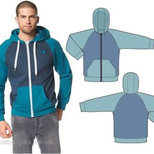 Выкройка мужской толстовки с капюшоном и центральной молнией.