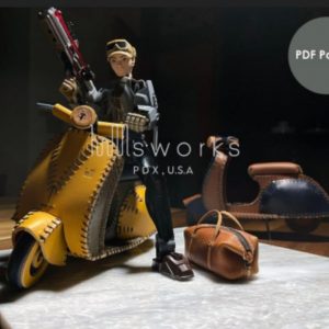 Выкройка миниатюрного бандита на самокате с сумкой.