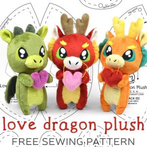 Выкройка мягкой игрушки дракона с сердечком.
