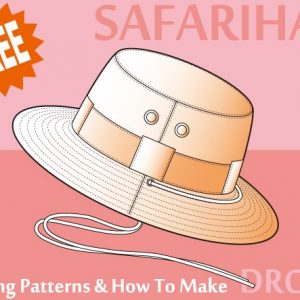 Выкройка шляпы сафари с указанием всех размеров, представленная в виде чертежа с линиями сгиба и измерительными отметками.