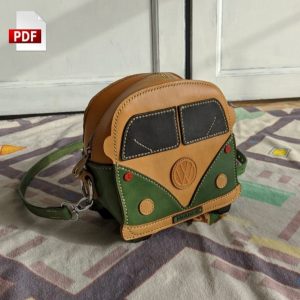 Выкройка кожаной сумки через плечо в форме автобуса.