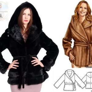 Выкройка женской меховой куртки с капюшоном и поясом.