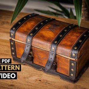 Выкройка кожаной коробки для дома в виде сундука.