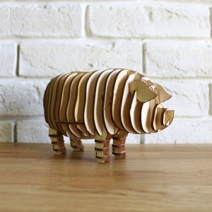 Макет лазерной резки для 3D пазла в виде свиньи с детализированным дизайном