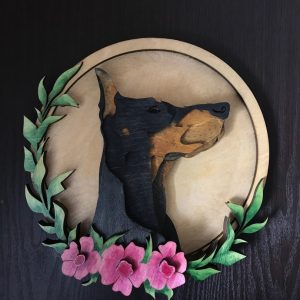 Макет для лазерной резки изображения собаки породы доберман в качестве сувенира