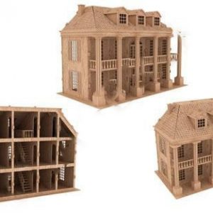 Макет 3D-пазла с изображением дома с колоннами для лазерной резки