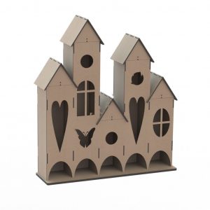 Макет для лазерной резки большого чайного домика с декоративными элементами