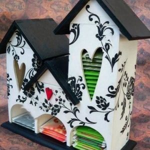 Макет тройного чайного домика для лазерной резки с декоративными элементами для хранения чая в уютном и стильном виде