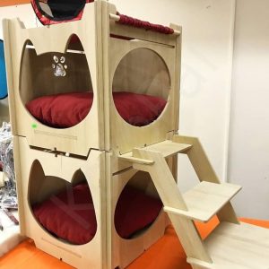 Макет лазерной резки для декоративной подставки в виде домика для кошек с детализированным дизайном