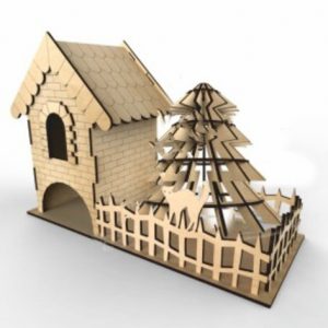 Эстетичный макет чайного домика с ёлкой для лазерной резки