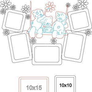 Макет фоторамок и декоративных мишек Тедди для лазерной резки