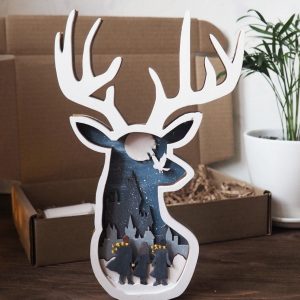 Макет 3D пазла с изображением головы оленя для лазерной резки