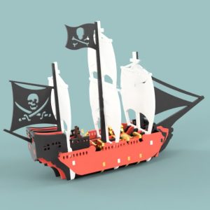 Детализированный макет пиратского корабля для лазерной резки