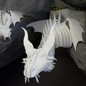 "Макет для лазерной резки 3D пазла в форме дракона. Изображение показывает сложный и детализированный дизайн