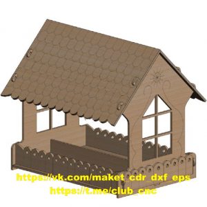 Макет лазерной резки кормушки для птиц с декоративным дизайном