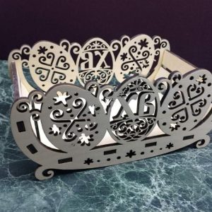 Макет для лазерной резки пасхальной корзинки с декоративным дизайном для праздничного оформления.