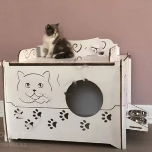 Макет для лазерной резки кошачьего домика с уникальным дизайном