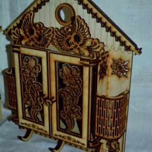 Макет ключницы в форме домика для лазерной резки