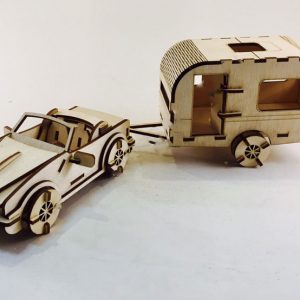 Макет машины и дома на колесах для лазерной резки — креативный 3D пазл с детализированным дизайном