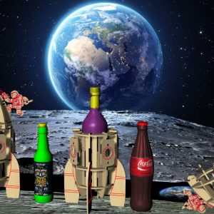 Макет лазерной резки мини-бара в форме ракеты с деталями для размещения бутылок и стаканов