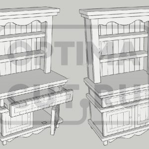 Макет лазерной резки буфета для кукол с детализированным дизайном и миниатюрными элементами.