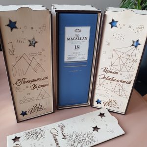 Макет коробки-пенала для вина с элегантным дизайном и возможностью лазерной резки для персонализации.