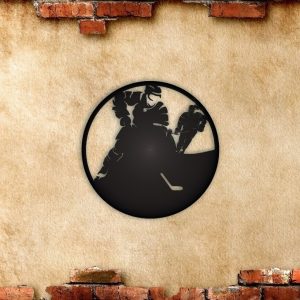 Макет лазерной резки для часов в хоккейной тематике с деталями дизайна и элементов