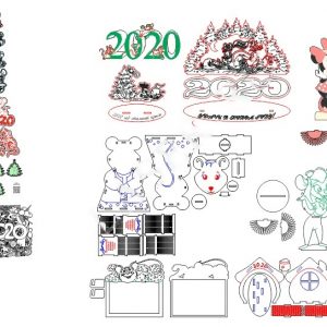Макет новогоднего набора с изображением мышей для лазерной резки